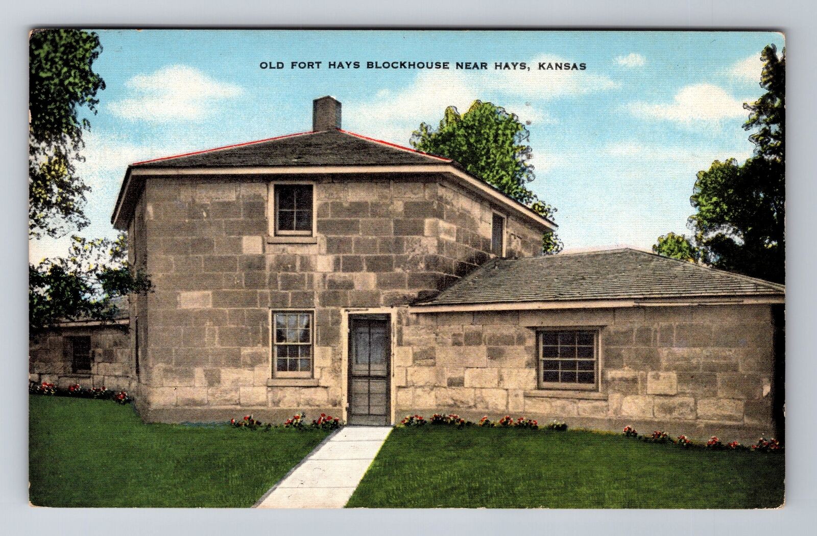 Hays KS-Kansas, Old Fort Hays Blockhouse, Antique c1959 Vintage Postcard