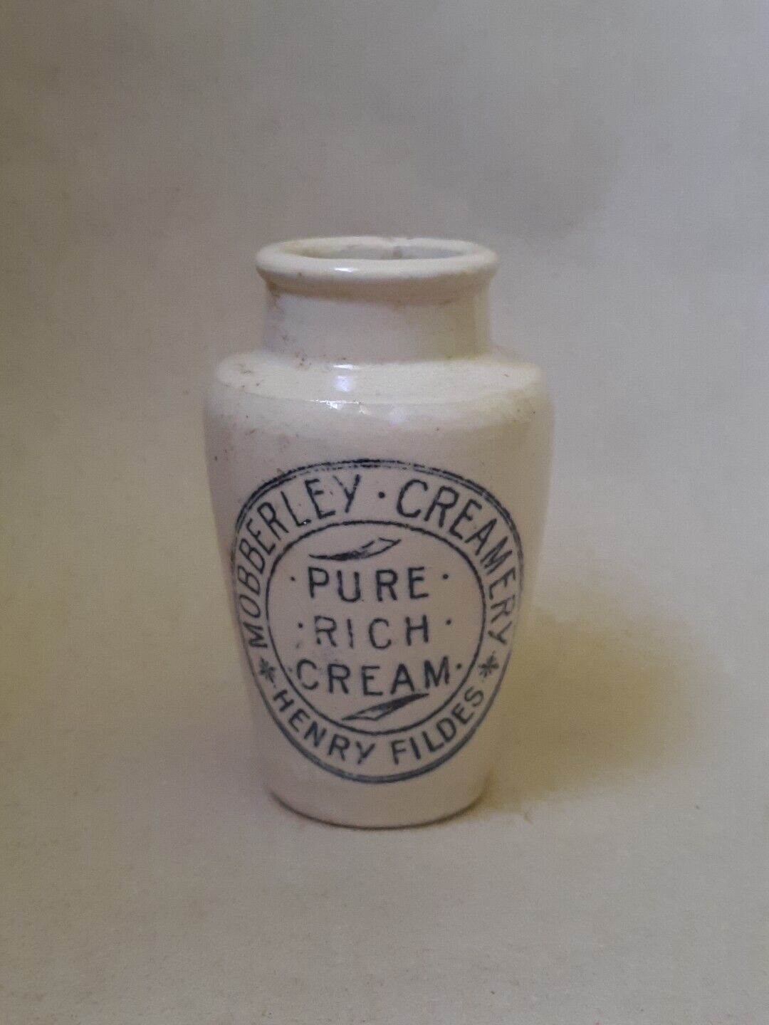 Crock JAR POT ironstone advertising English THICK CREAM Mobberly Creamery Fildes