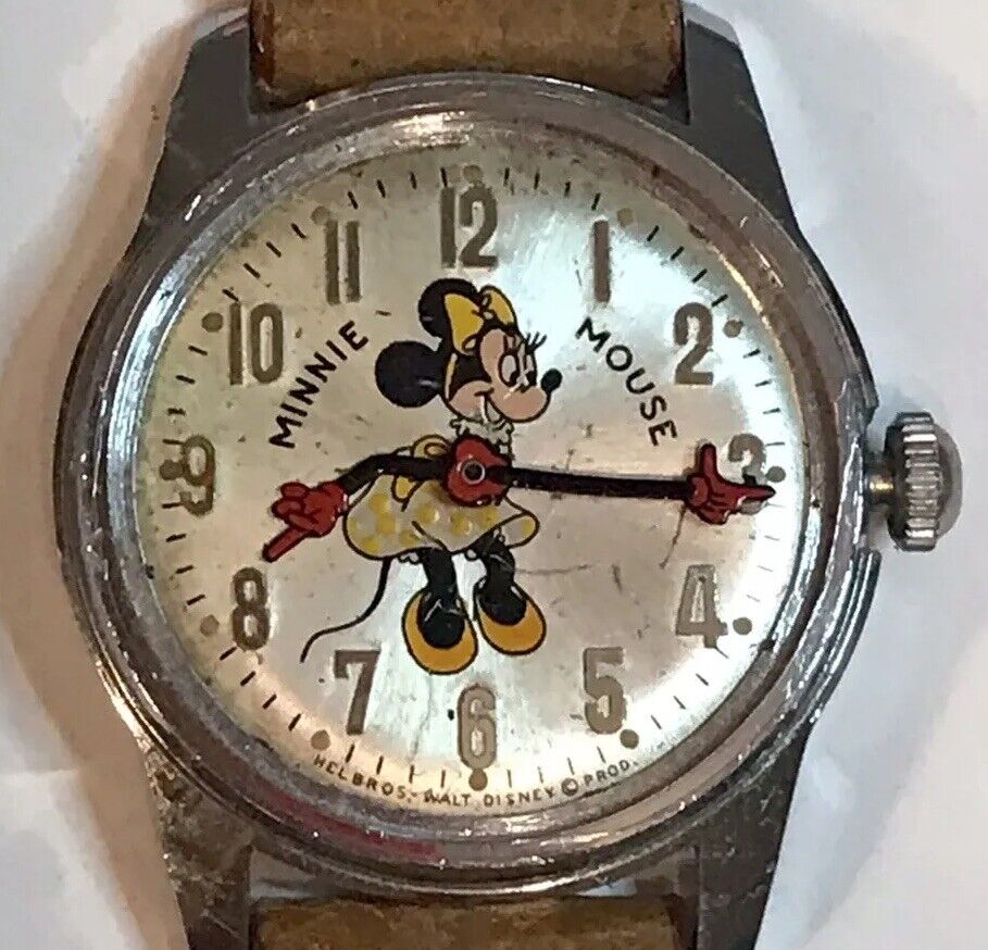 Vintage Disney Helbros Watch Minnie Mouse Retro Mickey Leather Disneyland
