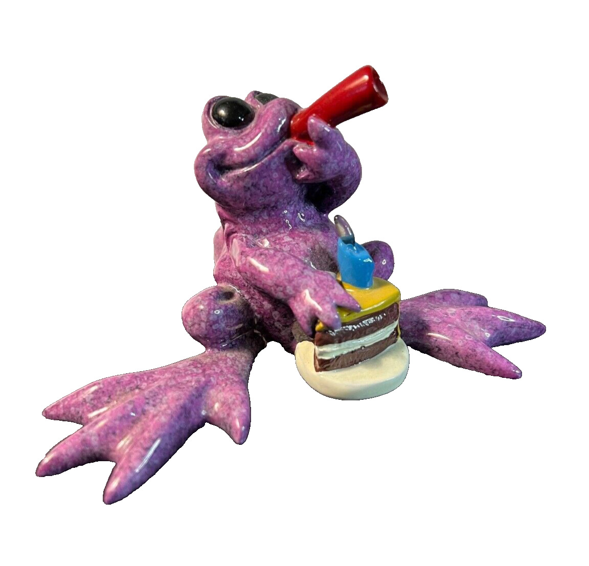 Kitty's Critters Purple Celebration Frog with Cake Candle Horn AS IS