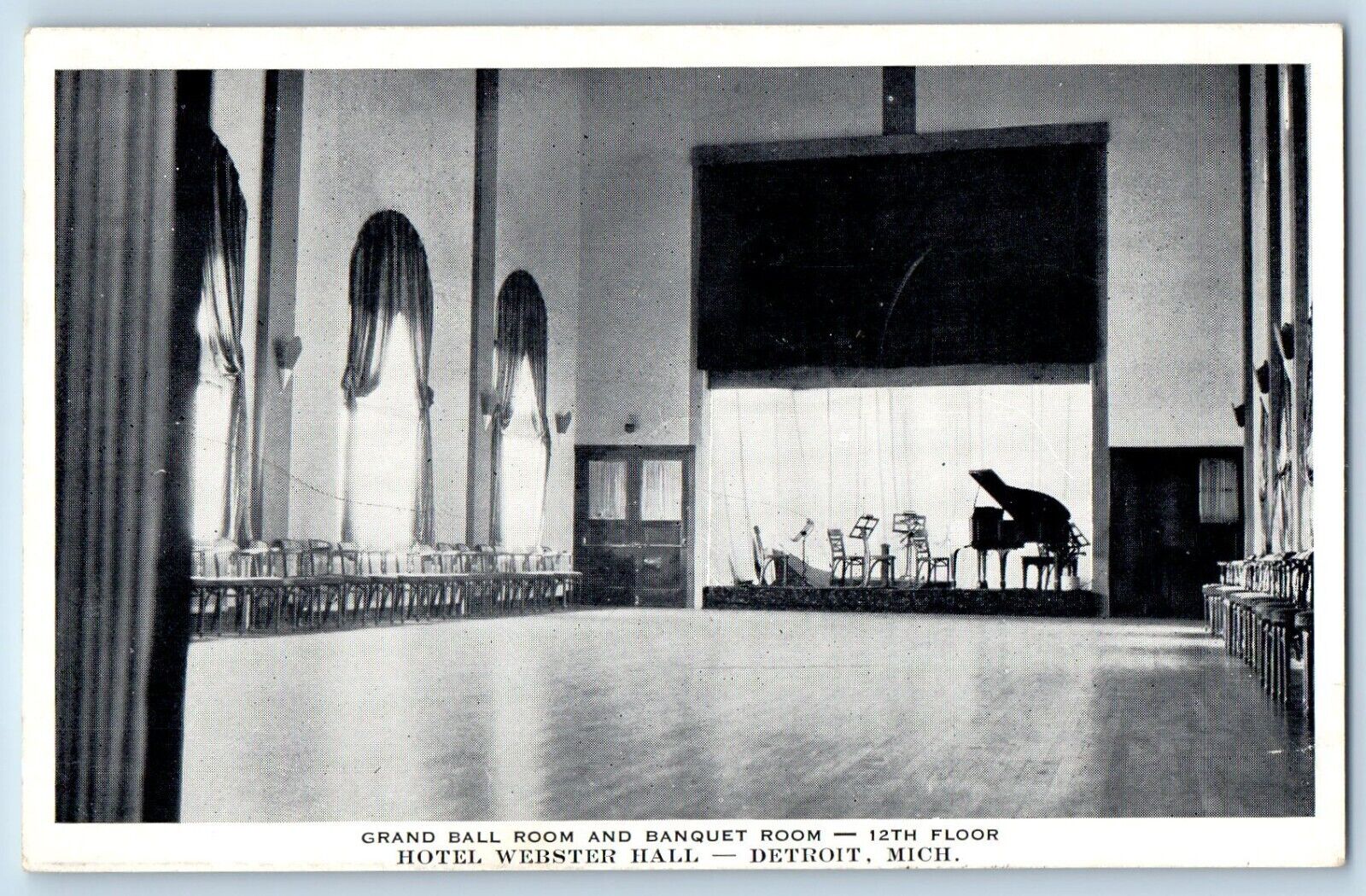 Detroit Michigan Postcard Grand Ball Room Banquet Room Hotel Webster Hall c1920