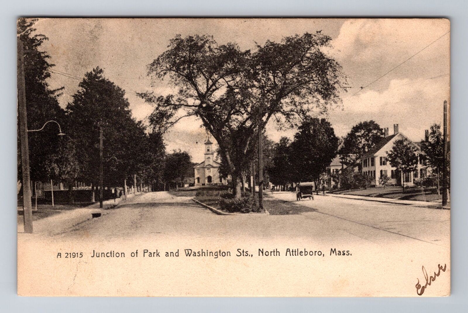 Attleboro MA-Massachusetts, Junction Of Park, Antique, Vintage c1908 Postcard