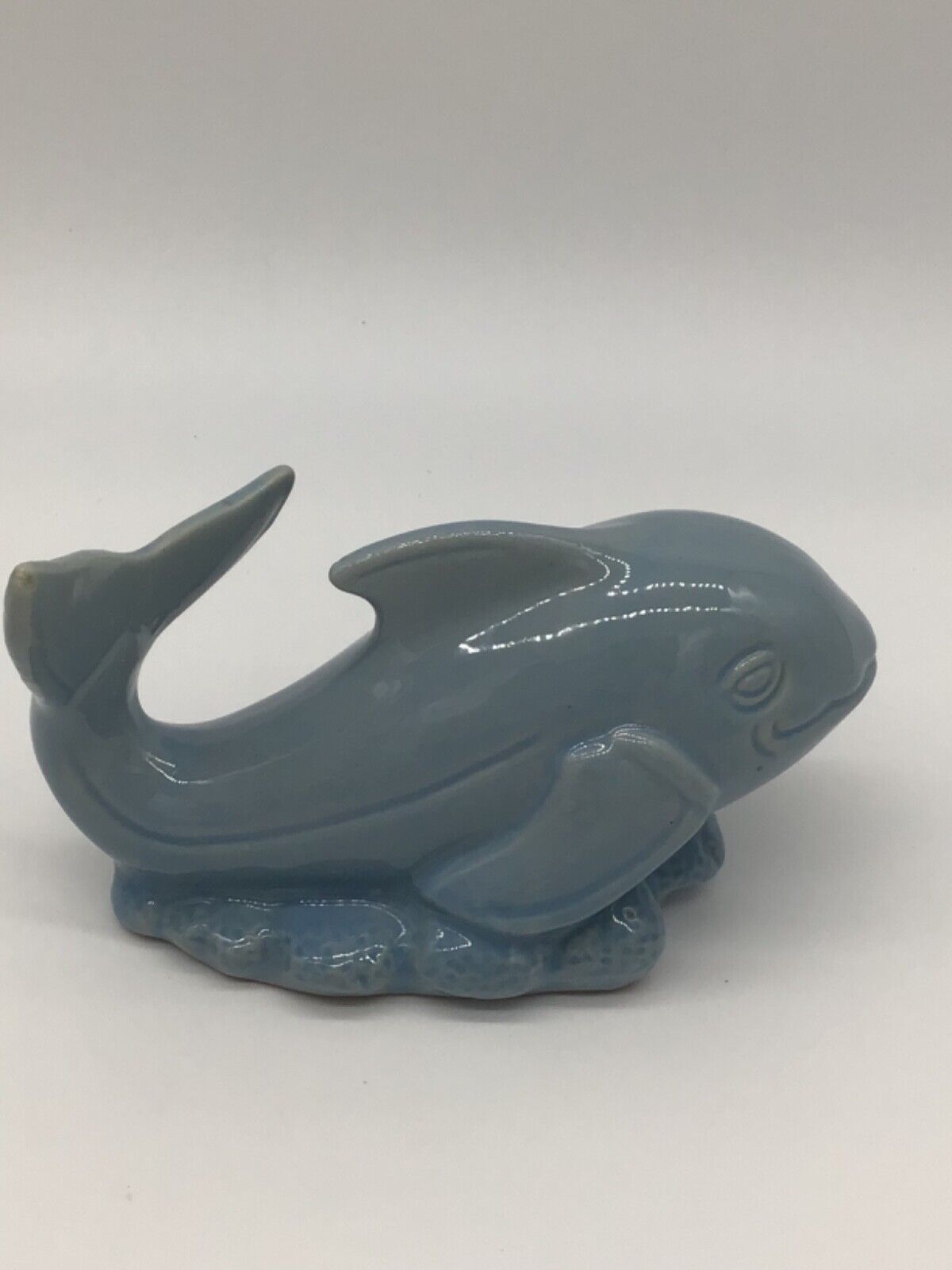 Vintage Ceramic Light Blue Whale Figurine Statue Made in Brazil 5