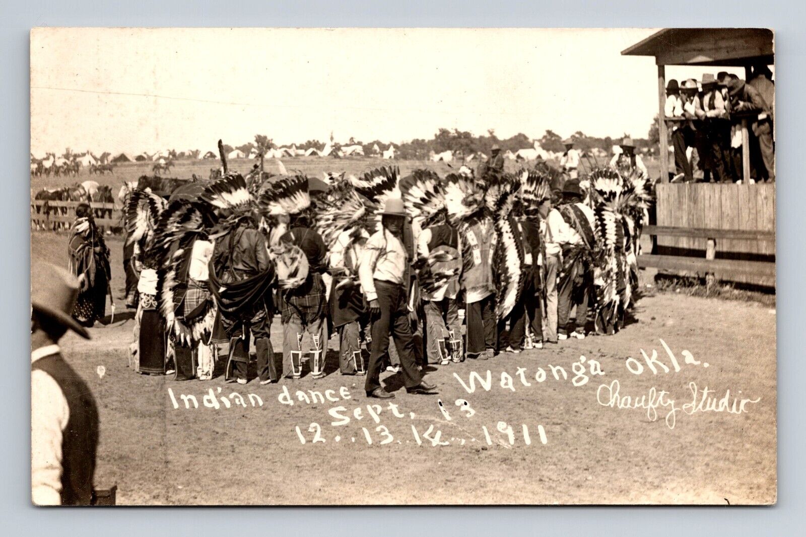 Watonga OK-Oklahoma, RPPC: Indian Dance, By: Chaufty, Vintage c1911 Postcard