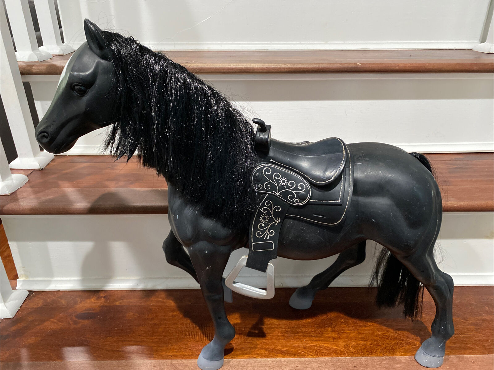 Vintage 22” Battat Doll Horse Black With Black saddle