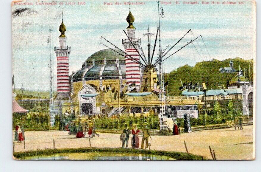 Postcard Belgium Liege International Exposition 1905,7 Million Visitors,Carousel