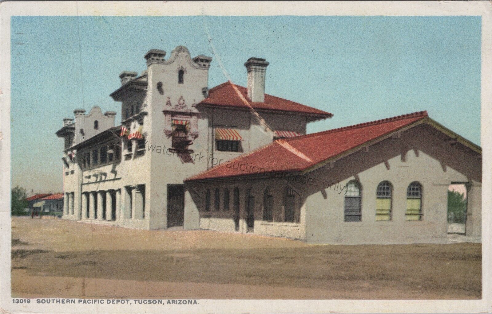 Tucson, AZ: 1913 Southern Pacific Depot Railroad Train Phostint Arizona Postcard