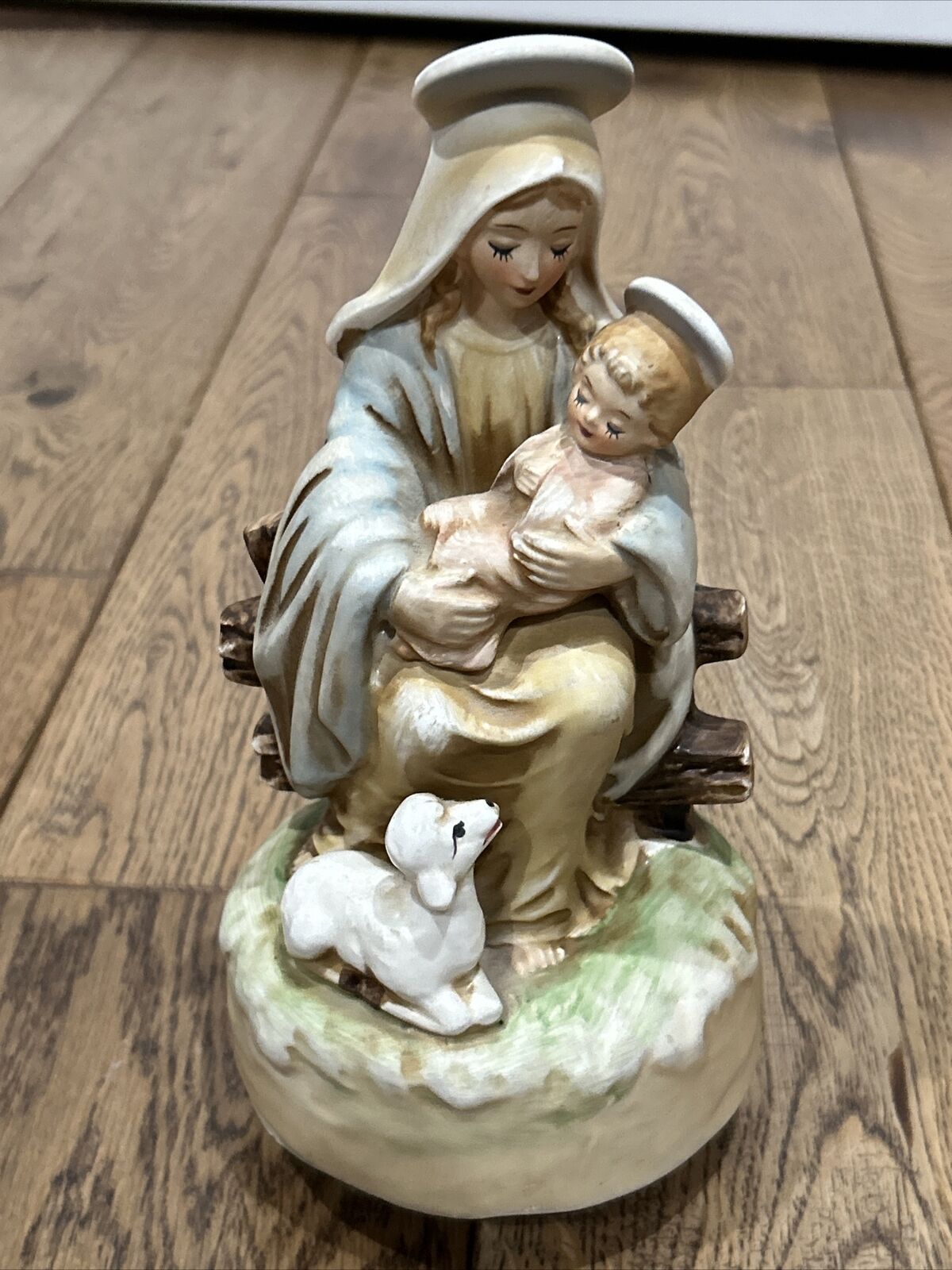 Vintage 8” Josef Originals Virgin Mother Mary Madonna  & Baby Jesus Music Box