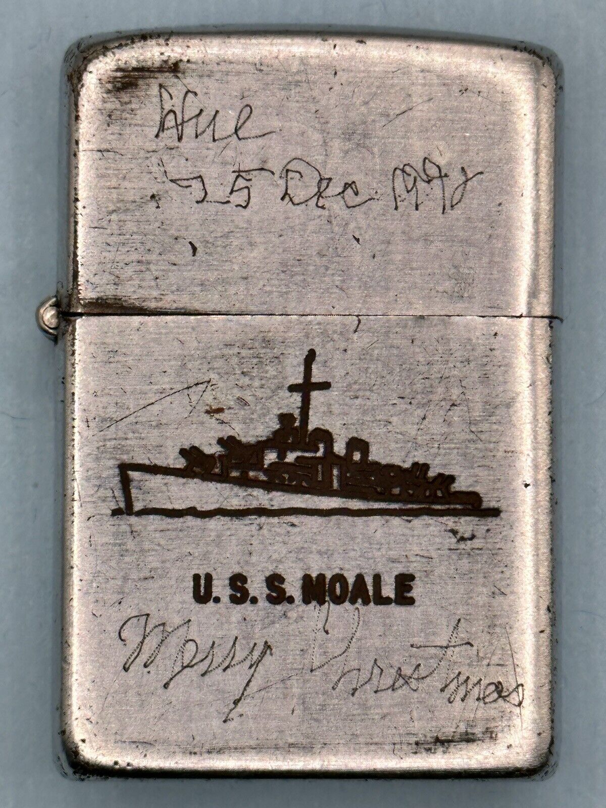 Vintage 1937-1950 USS Moale Navy Destroyer Chrome Zippo Lighter
