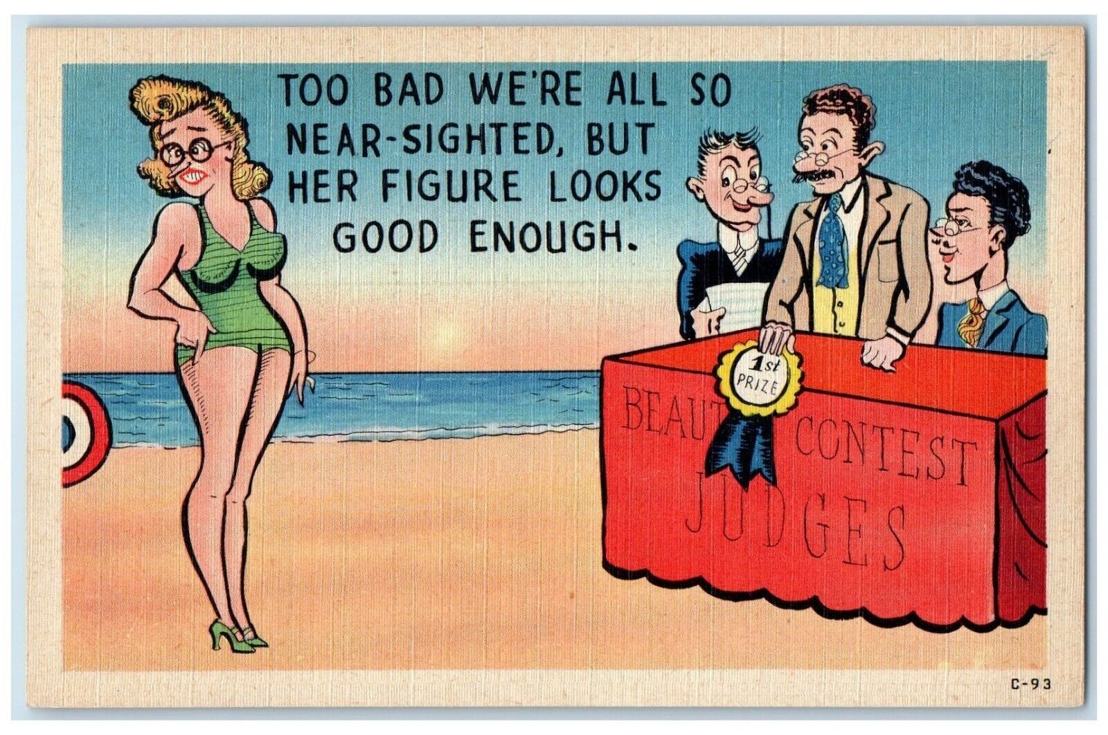 c1910's Ugly Woman Contest Swimsuit 1st Prize Judges Unposted Antique Postcard