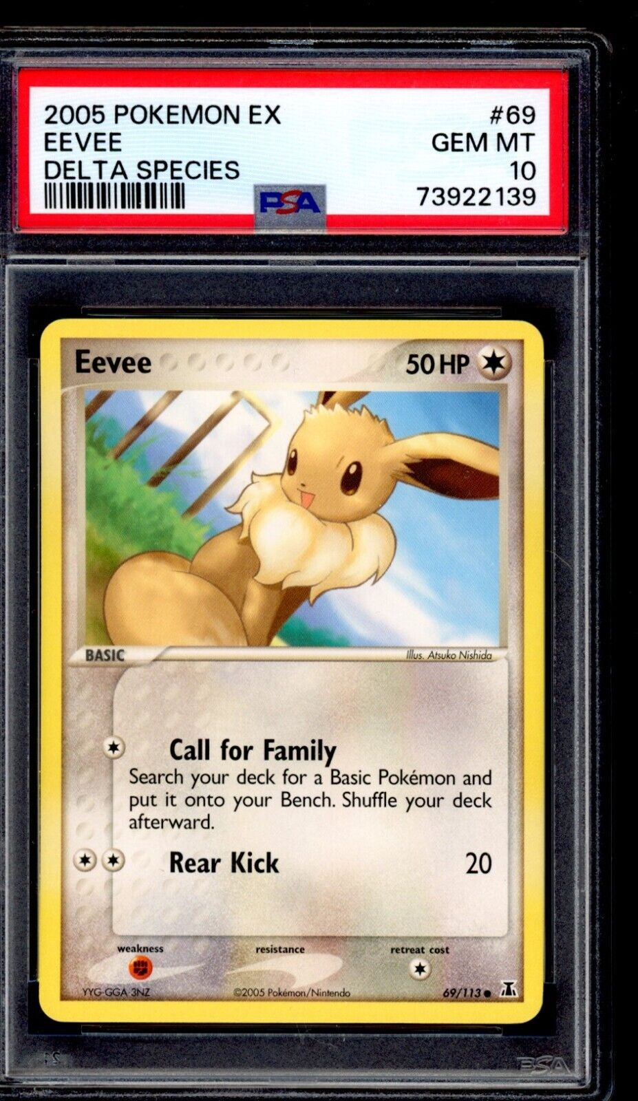 PSA 10 Eevee 2005 Pokemon Card 69/113 EX Delta Species