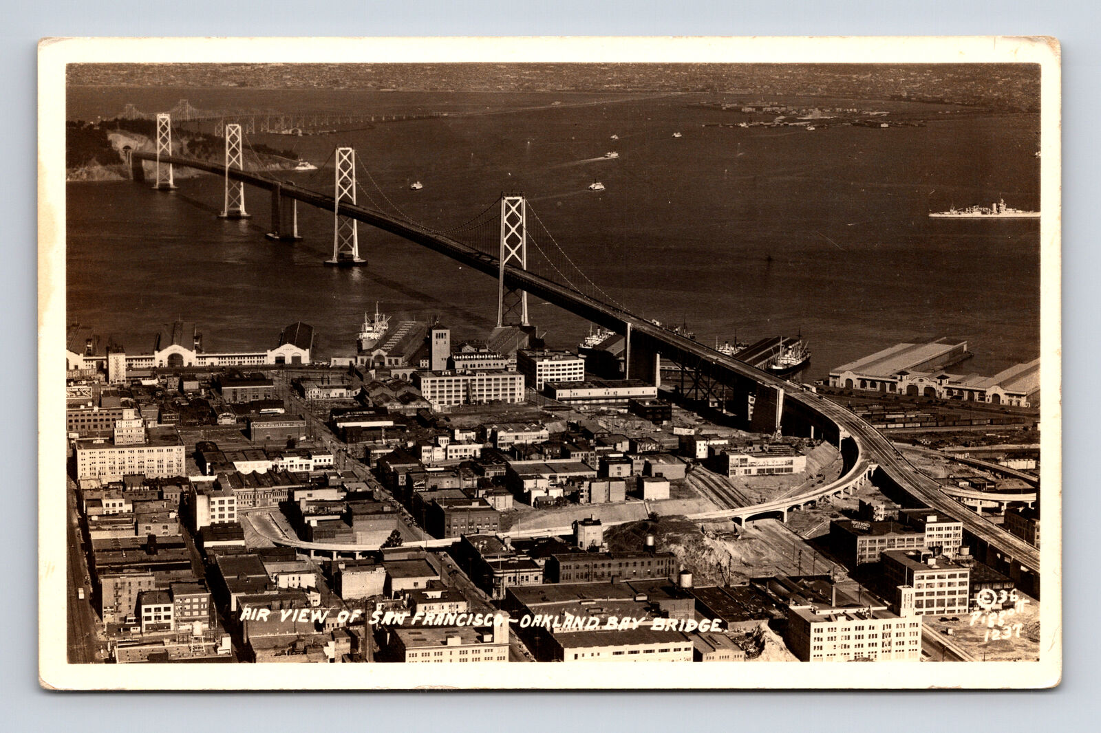 RPPC Aerial View of San Francisco - Oakland Bay Bridge CA Real Photo Postcard