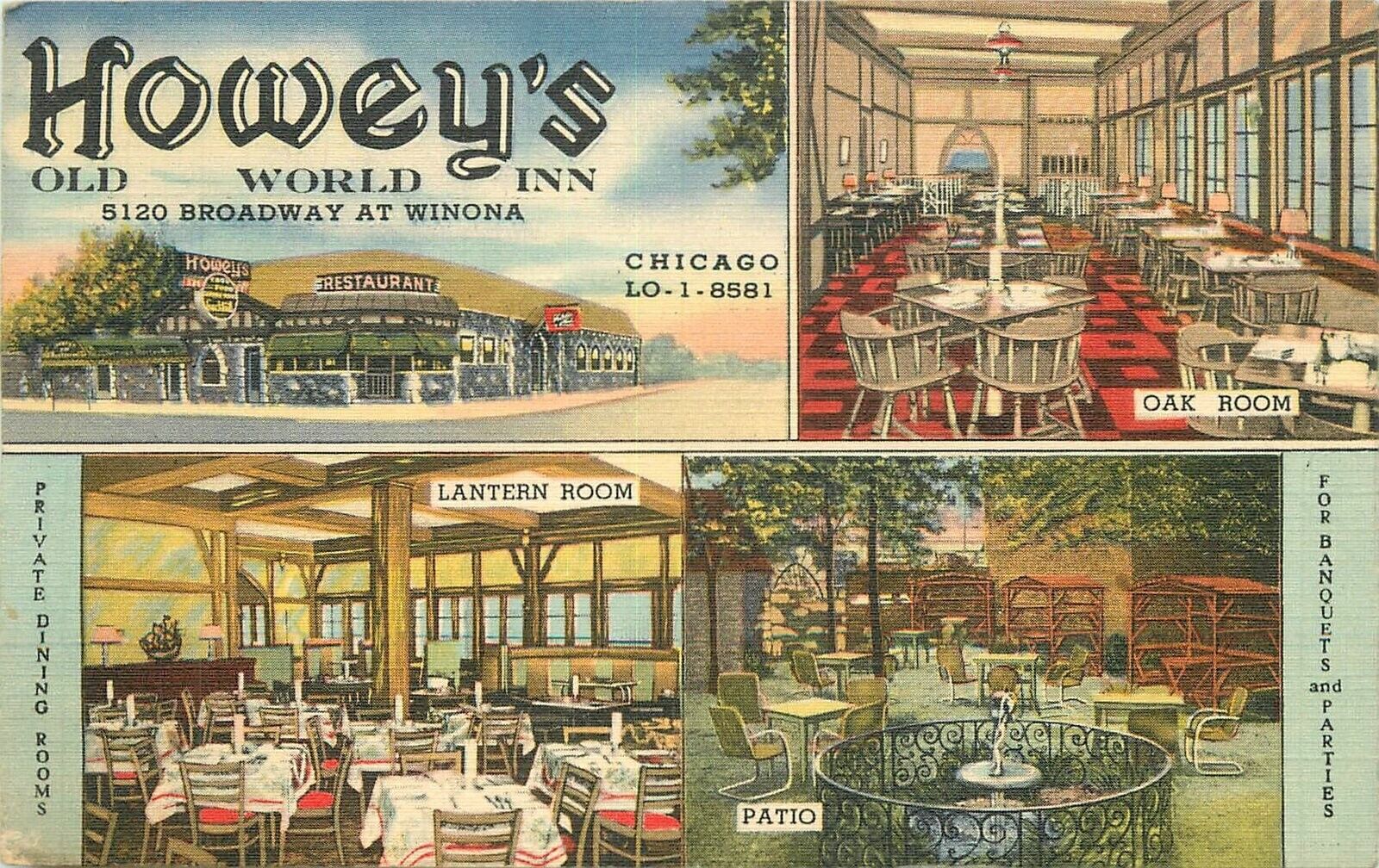 Postcard Illinois Chicago Howey\'s Old World Inn Multi Teich linen 1949 23-7833