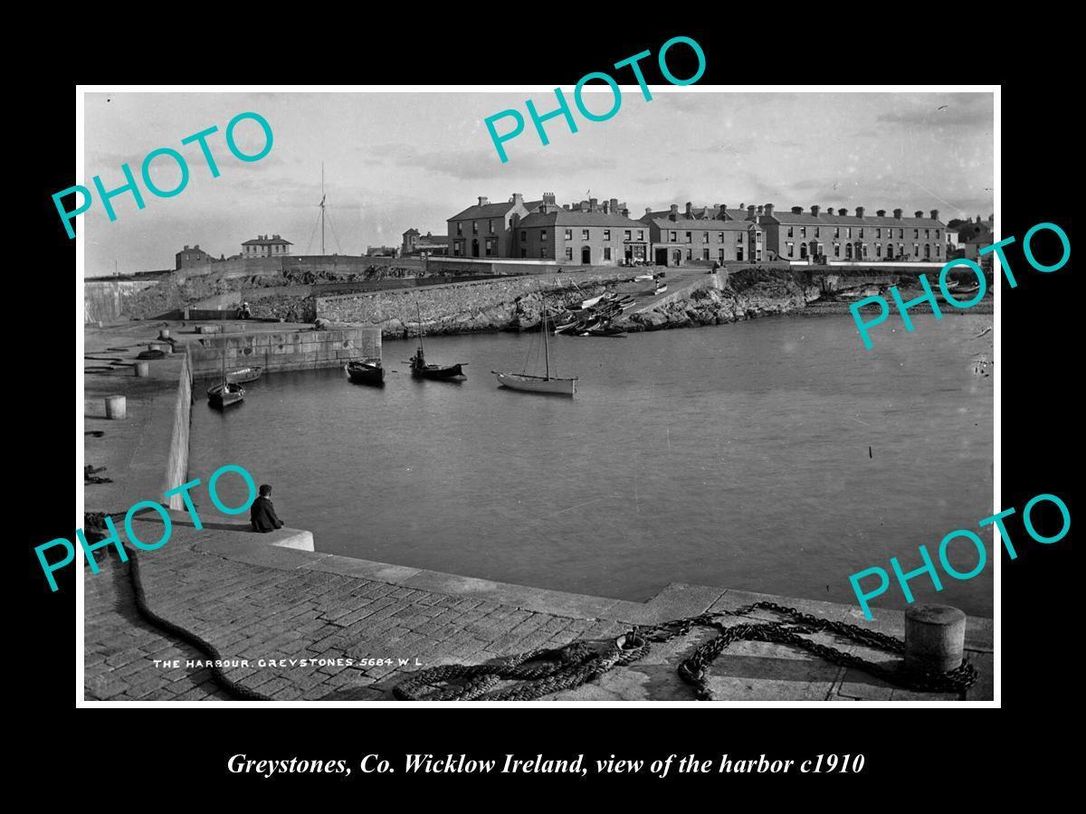 OLD LARGE HISTORIC PHOTO OF GREYSTONES WICKLOW IRELAND VIEW OF HARBOUR c1910 2
