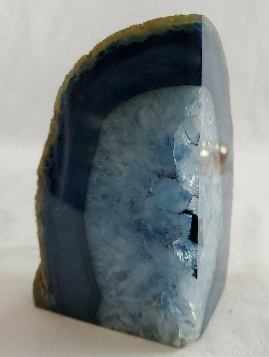VINTAGE Blue Agate Polished Geode Paperweight Crystals In Center
