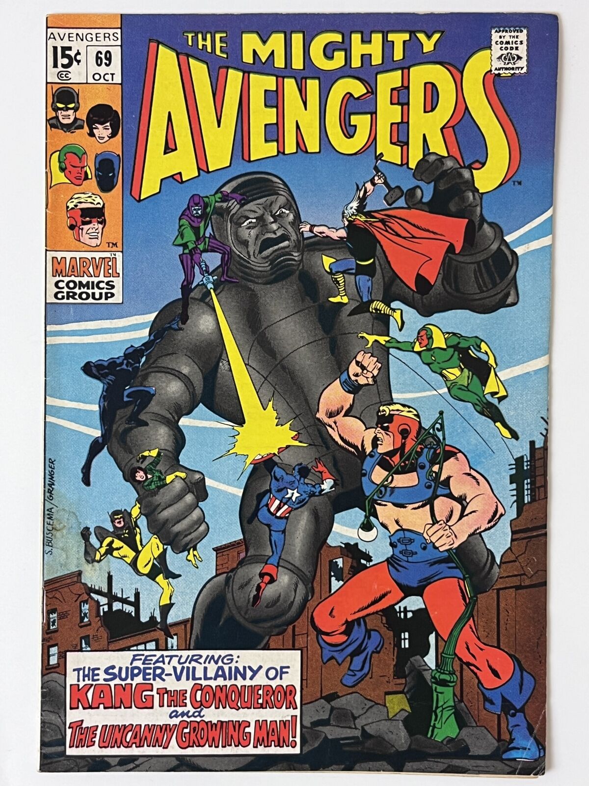 Avengers #69 (1969) 1st app. The Grandmaster, 1st cameo team app. Squadron Si...