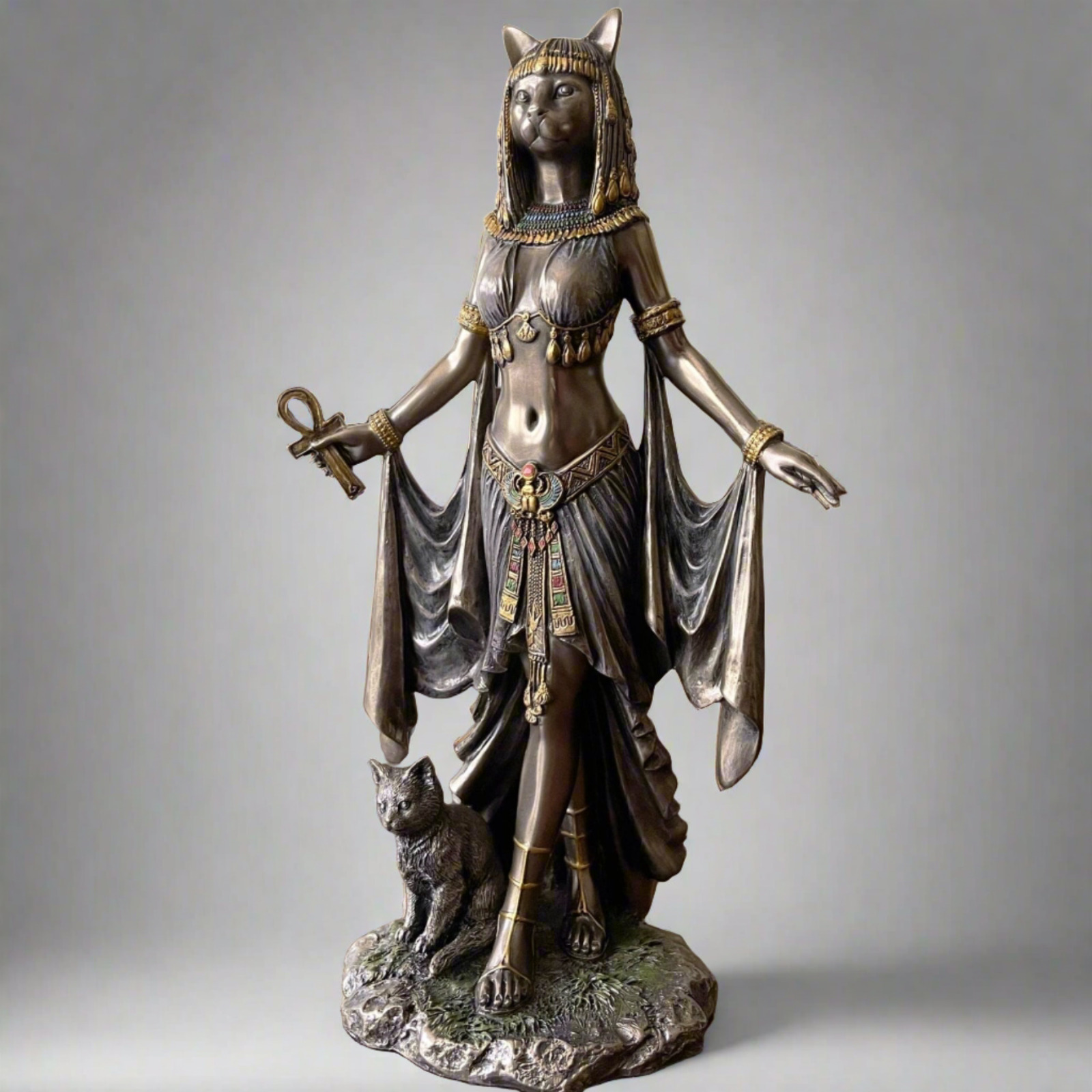 Bastet Egyptian Goddess of Protection Bronze Finish Statue - 10 Inch Decor