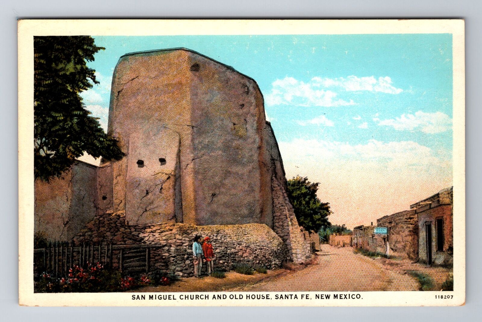 Santa Fe NM-New Mexico, San Miguel Church & Old House, Antique Vintage Postcard
