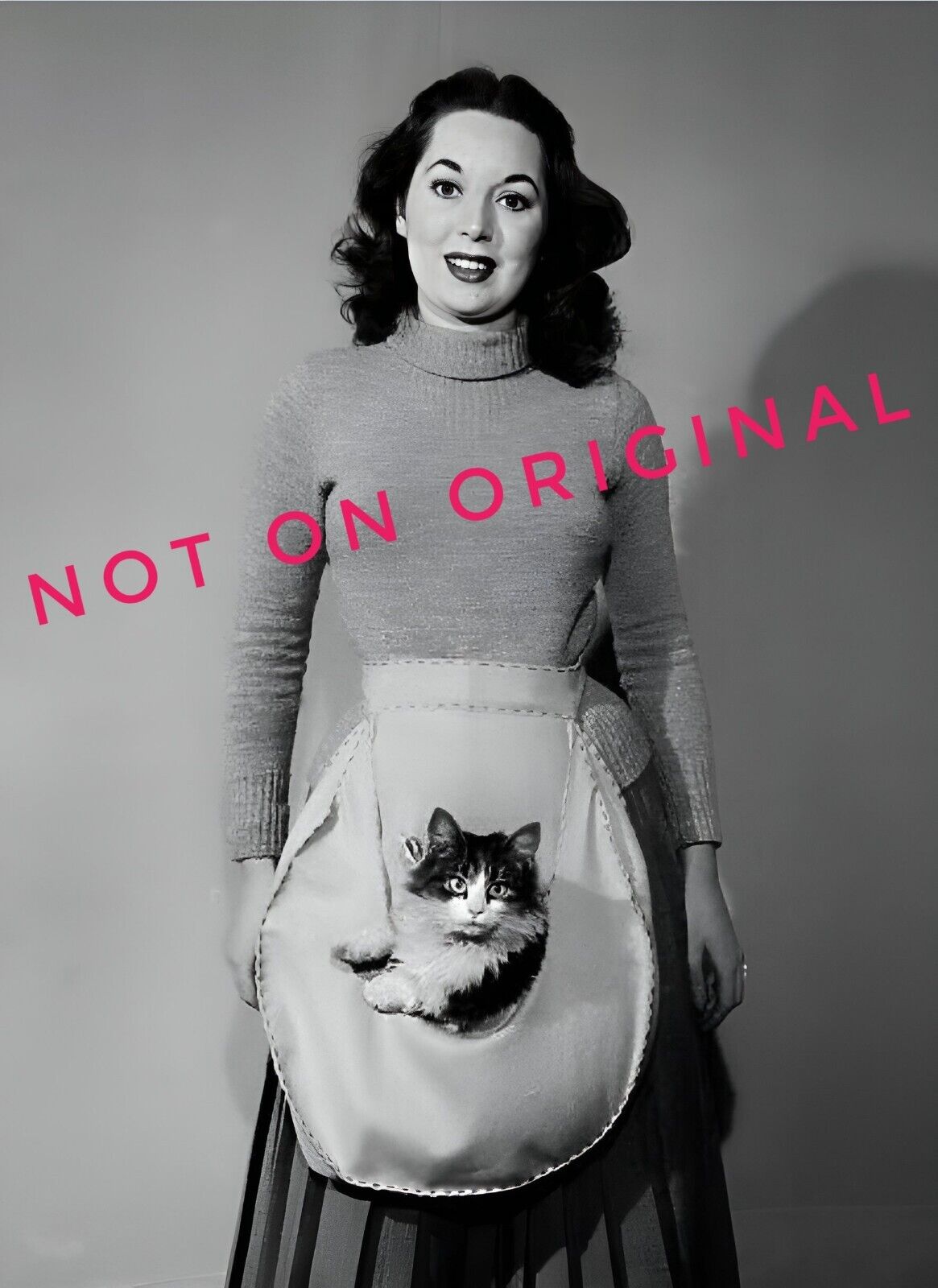 Vintage 1950s Photo Reprint of Pretty Woman Wearing Apron with Pocket for CAT 🐈