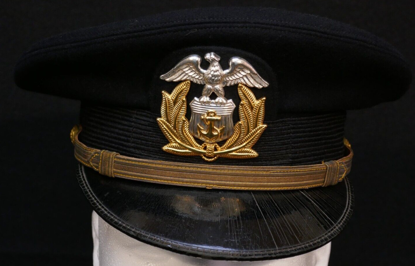 WWII USMS Merchant Marines Officers Service Visor Hat 'Russell Hamor' - Wartime