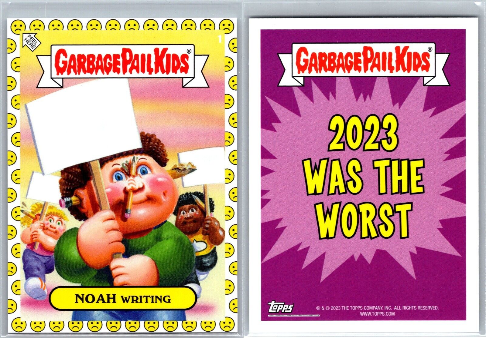 2023 Garbage Pail Kids GPK Sad Face Parallel Was the Worst NOAH Writing #1