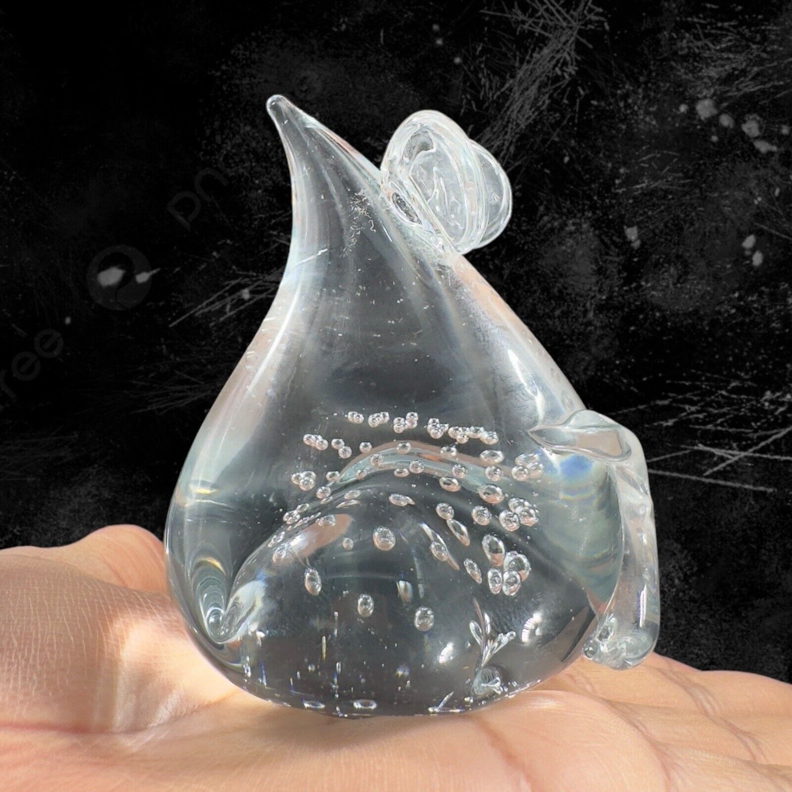 Whimsical Clear Chubby Mouse Rat Glass Figurine Paperweight Glass W Small Bubble