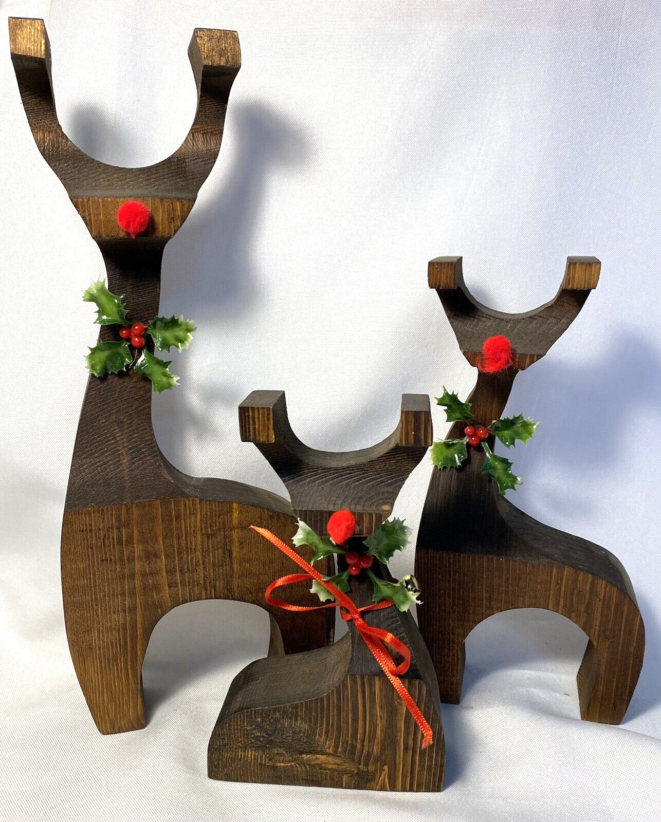 Vintage MCM Retro Wooden Danish Reindeer Family Christmas Decor Set 3