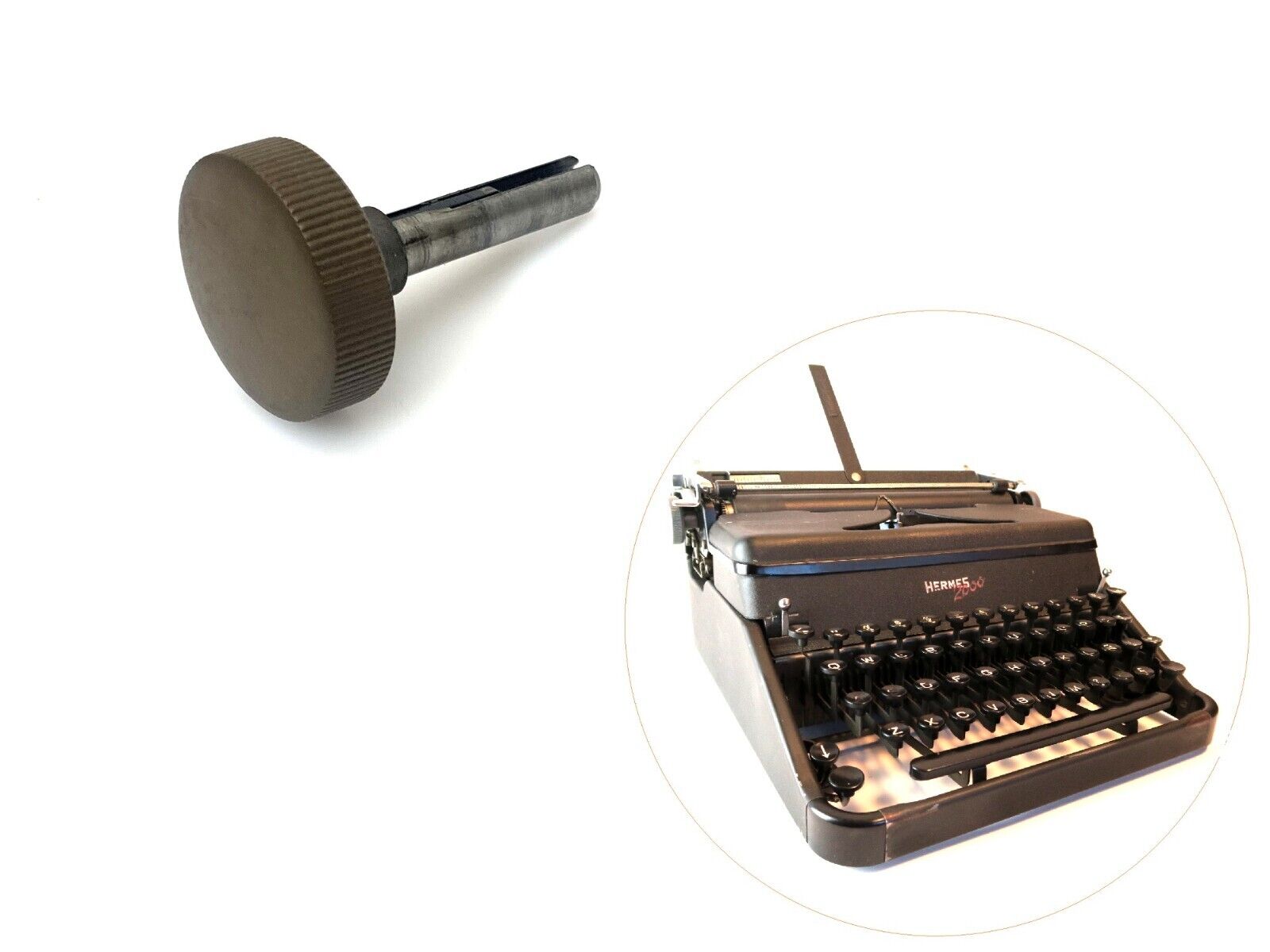 Left Platen Knob for Hermes 2000 Typewriter Vtg Schreibmaschine Brown