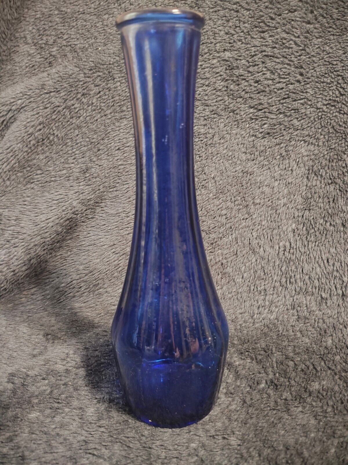 Vintage Indiana Glass, Cobalt Blue, Ribbed Glass Vase, 9'' Tall