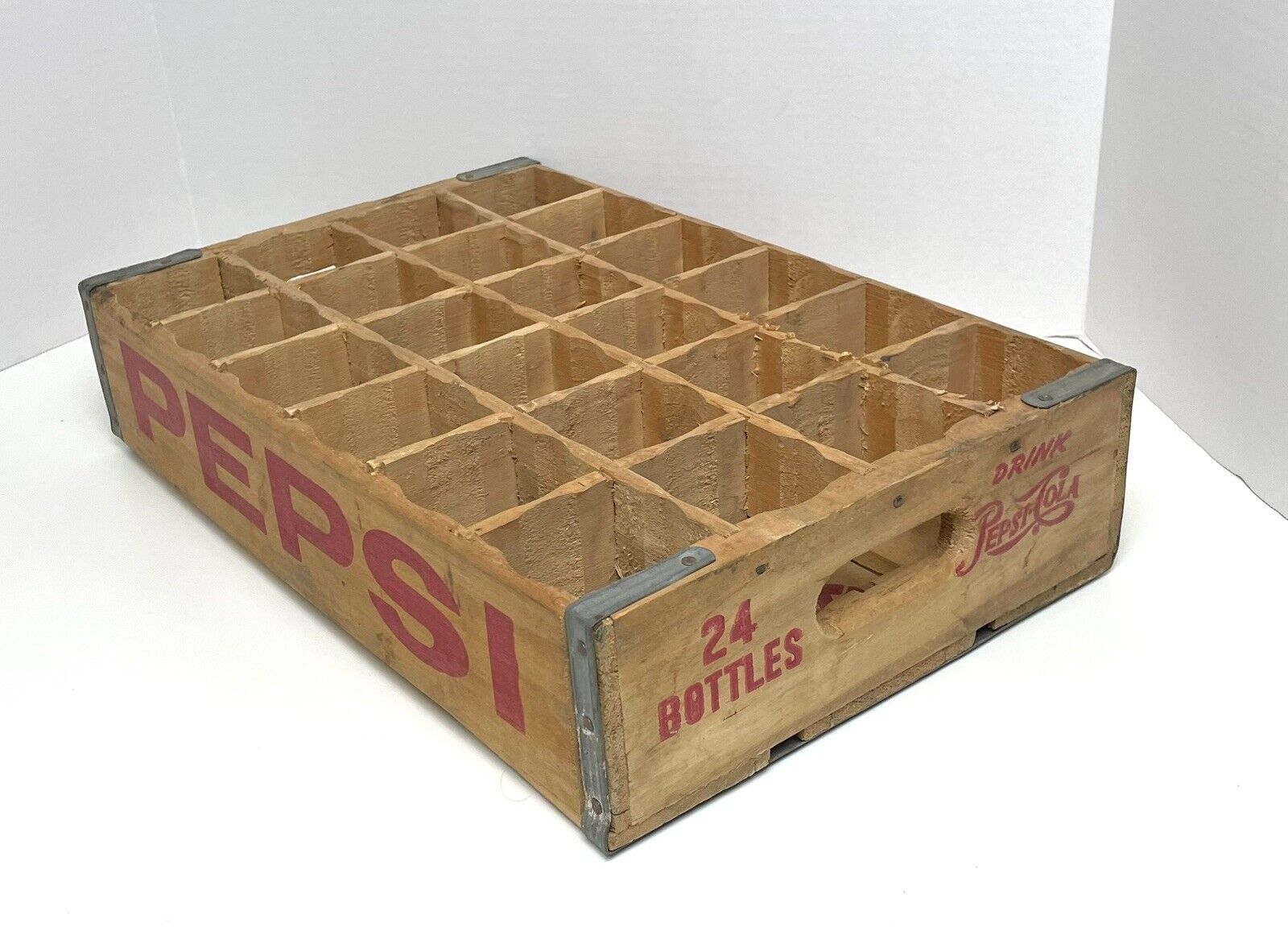 Vintage Pepsi Cola Wood Bottle Crate 24 Slot Caddy 
