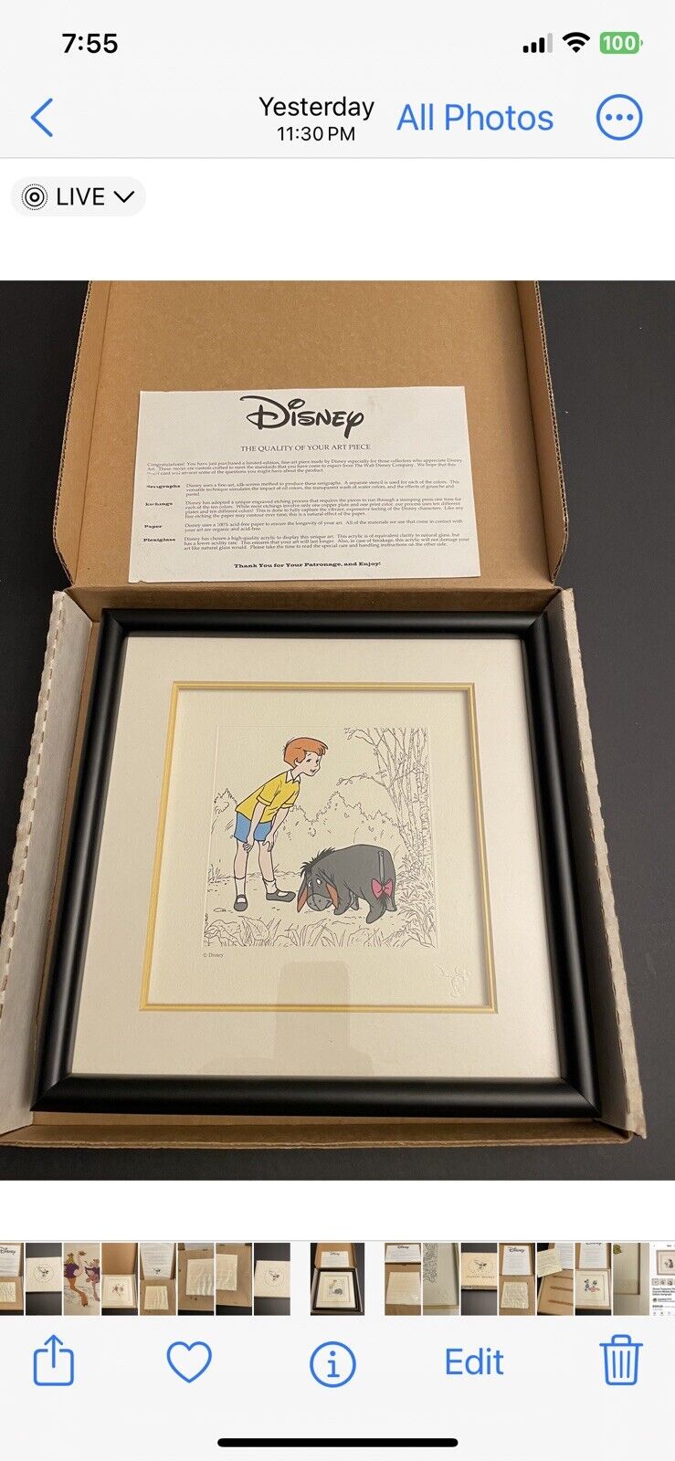 Disney sericel framed “Whinny The Pooh And The Honey Tree 1966”