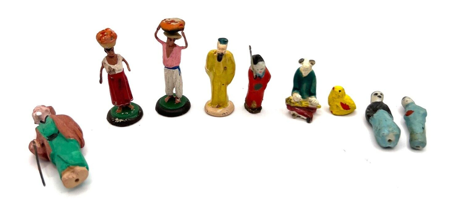 Vintage Miniature Clay Figurines Lot Of 10