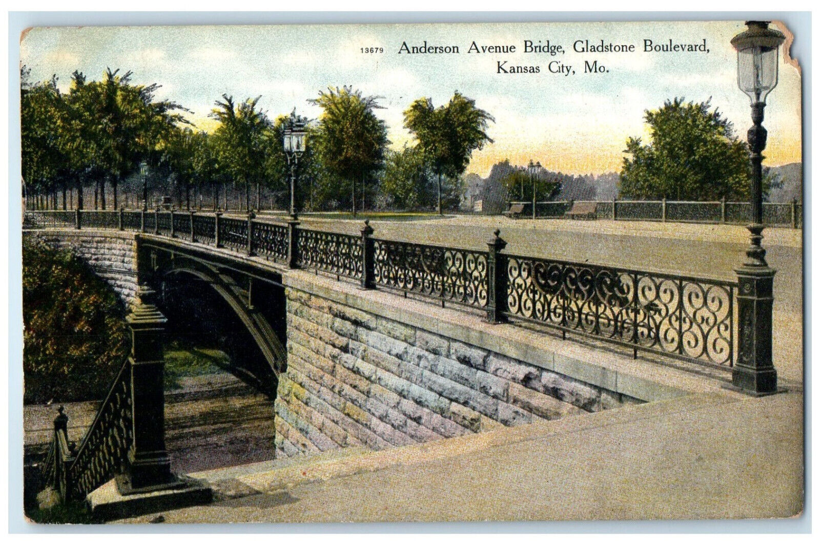 1909 Anderson Avenue Bridge Gladstone Boulevard Kansas City Missouri MO Postcard
