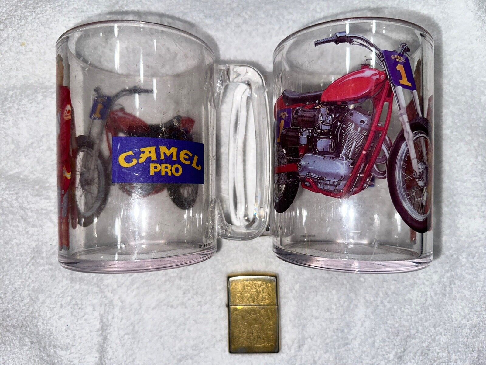 Vintage 1996 Camel Western Beast Brass Zippo Lighter & Matching Camel Drink Cups