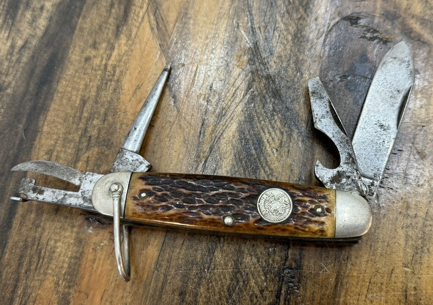 Vintage Boy Scouts Pocket Knife Remington Jackknife Bone Handle Early USA