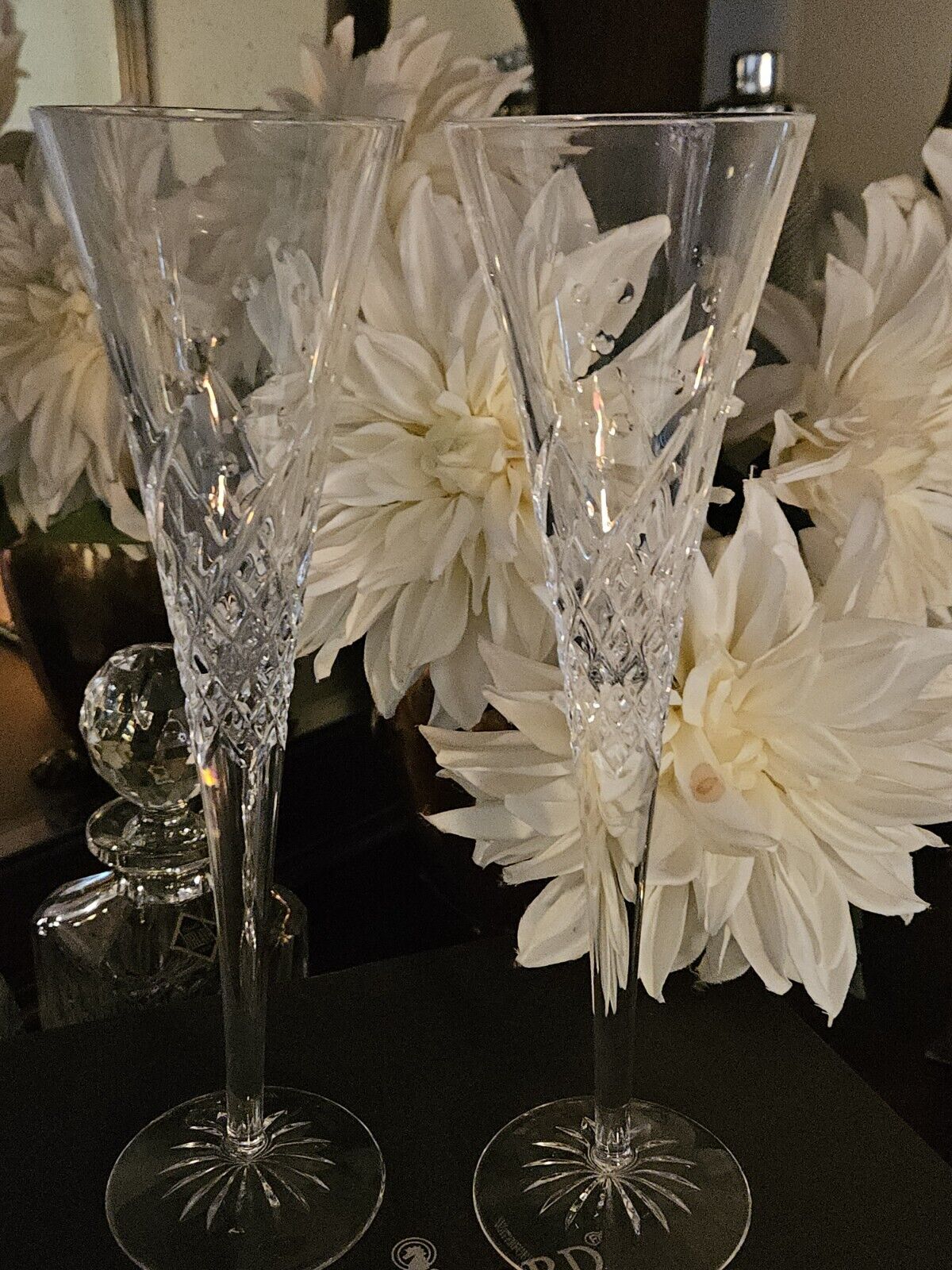 Waterford Wishes Champagne Flutes Vintage Waterford Crystal Toasting Flutes Pair