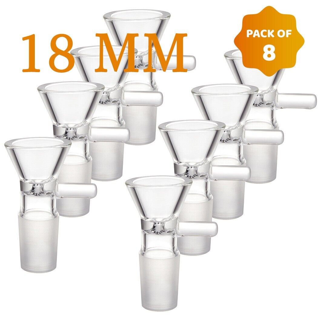( Pack of 8 ) 18mm Male Glass Bowl For Water Tobacco Pipe Bong Replacement Head