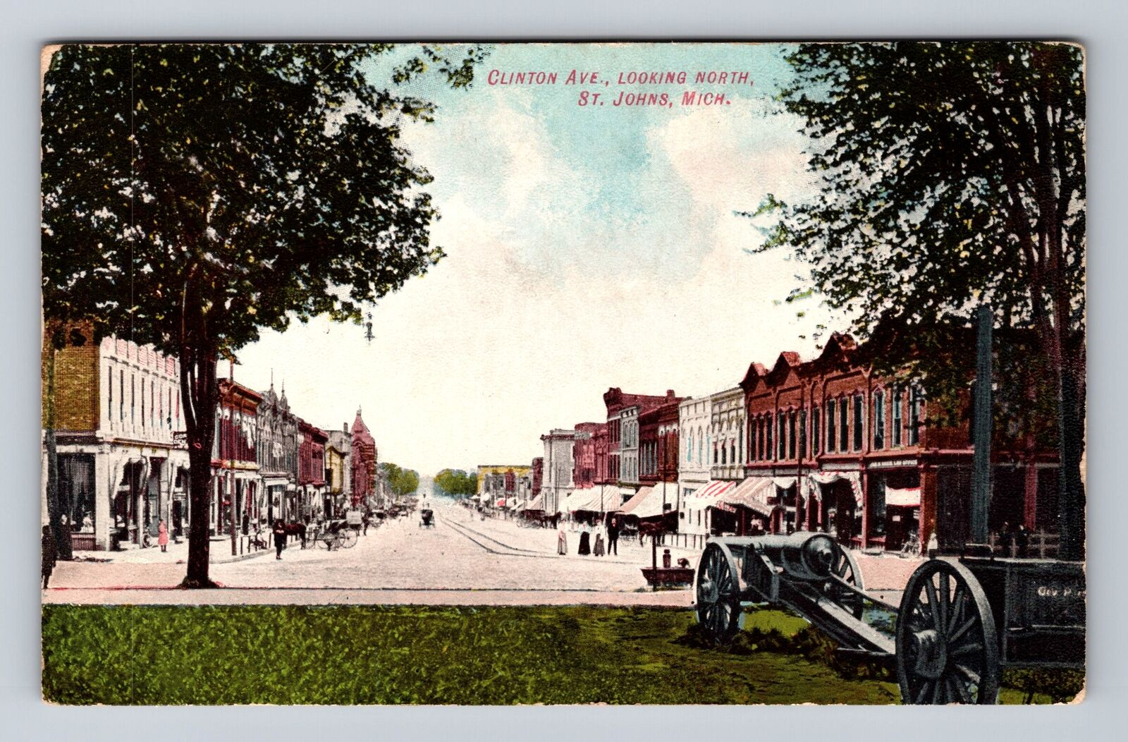 St Johns MI-Michigan, Clinton Ave Looking North Antique, Vintage Postcard
