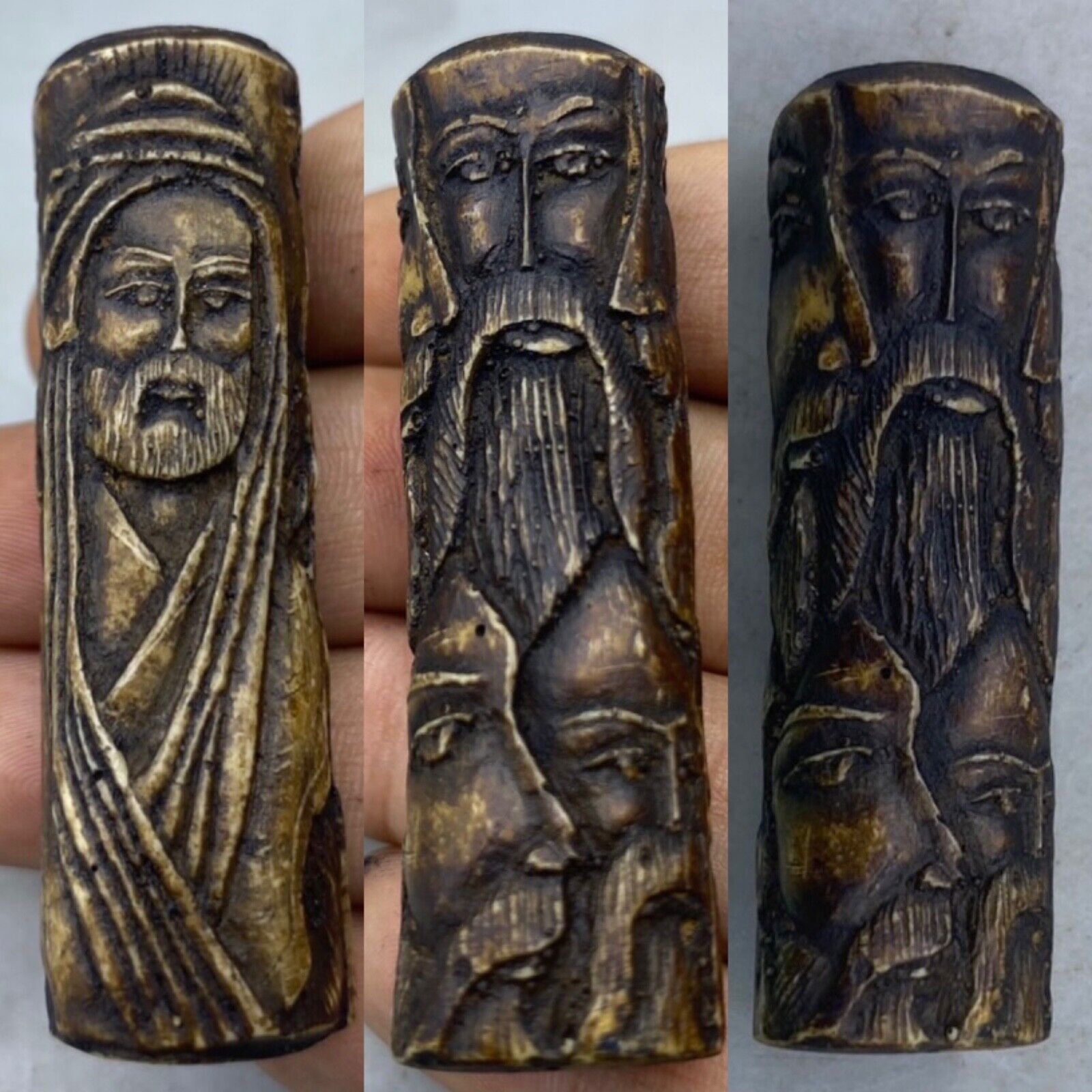 Extremely Amazing Excellent Hand Craved Old Roman Greek Different Faces Cylinder