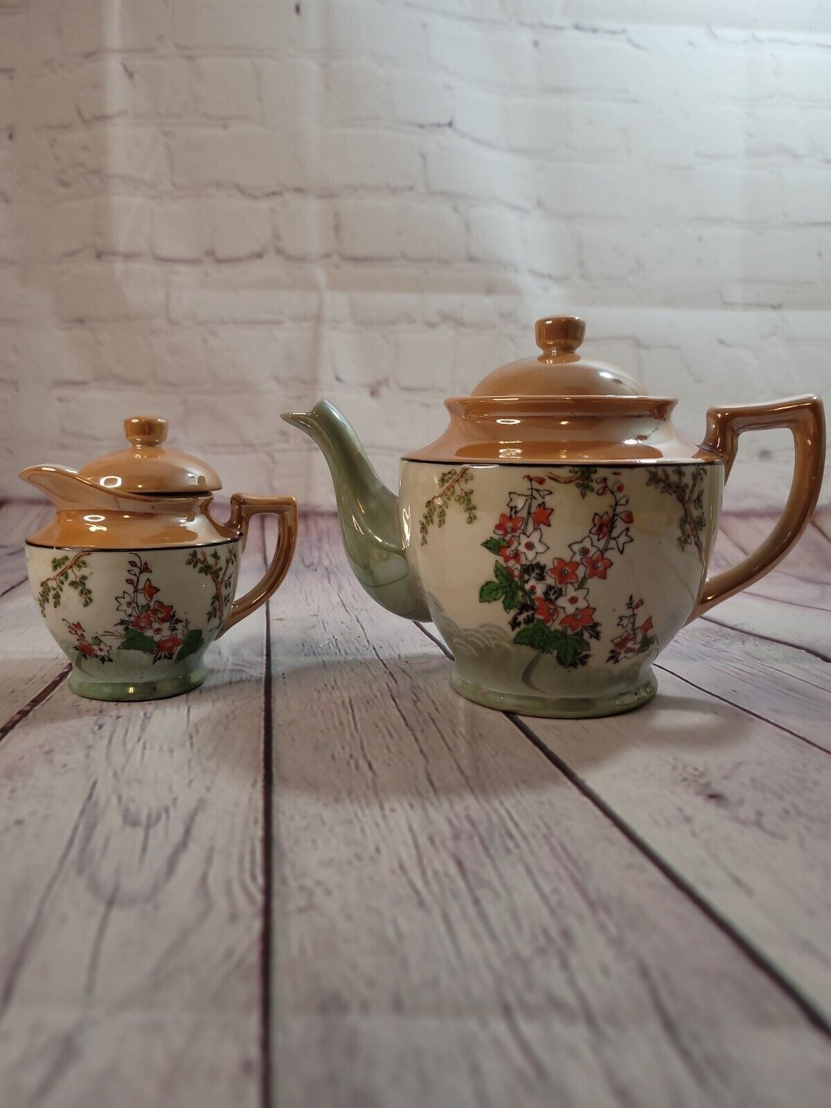 Antique Hand Painted Tea Pot And Creamer Made In Japan