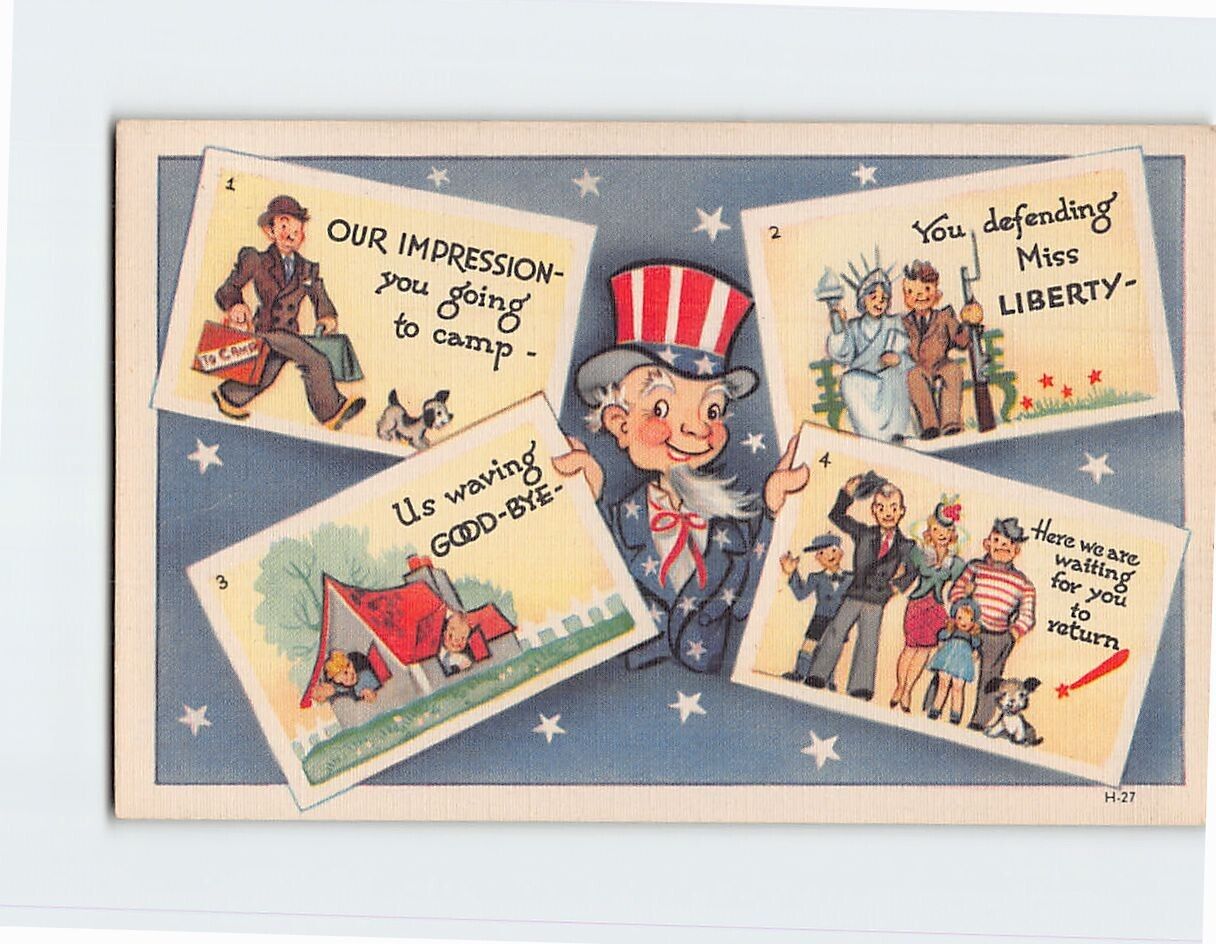 Postcard Our Impression You Going to Camp You Defending Miss Liberty Comic Card