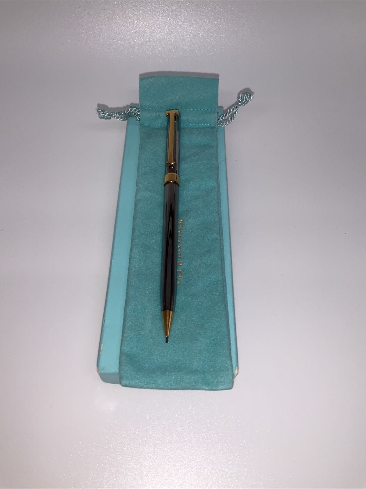 VINTAGE TIFFANY &CO PENCIL SILVER WITH GOLD MARKED BUSINESS WEEK W/ BOX  DUSTBAG