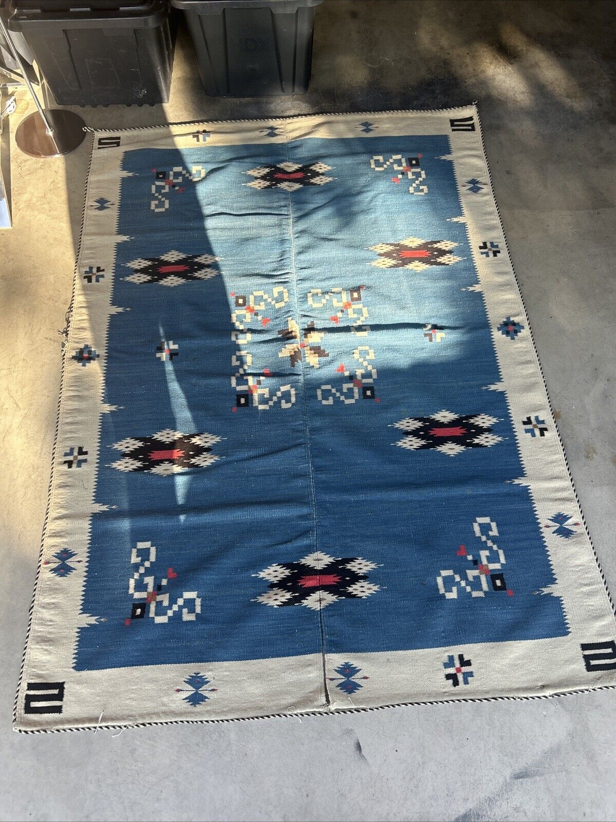 Large 74” x 52” Texcoco Blanket Rug Mexican Native American 1920s