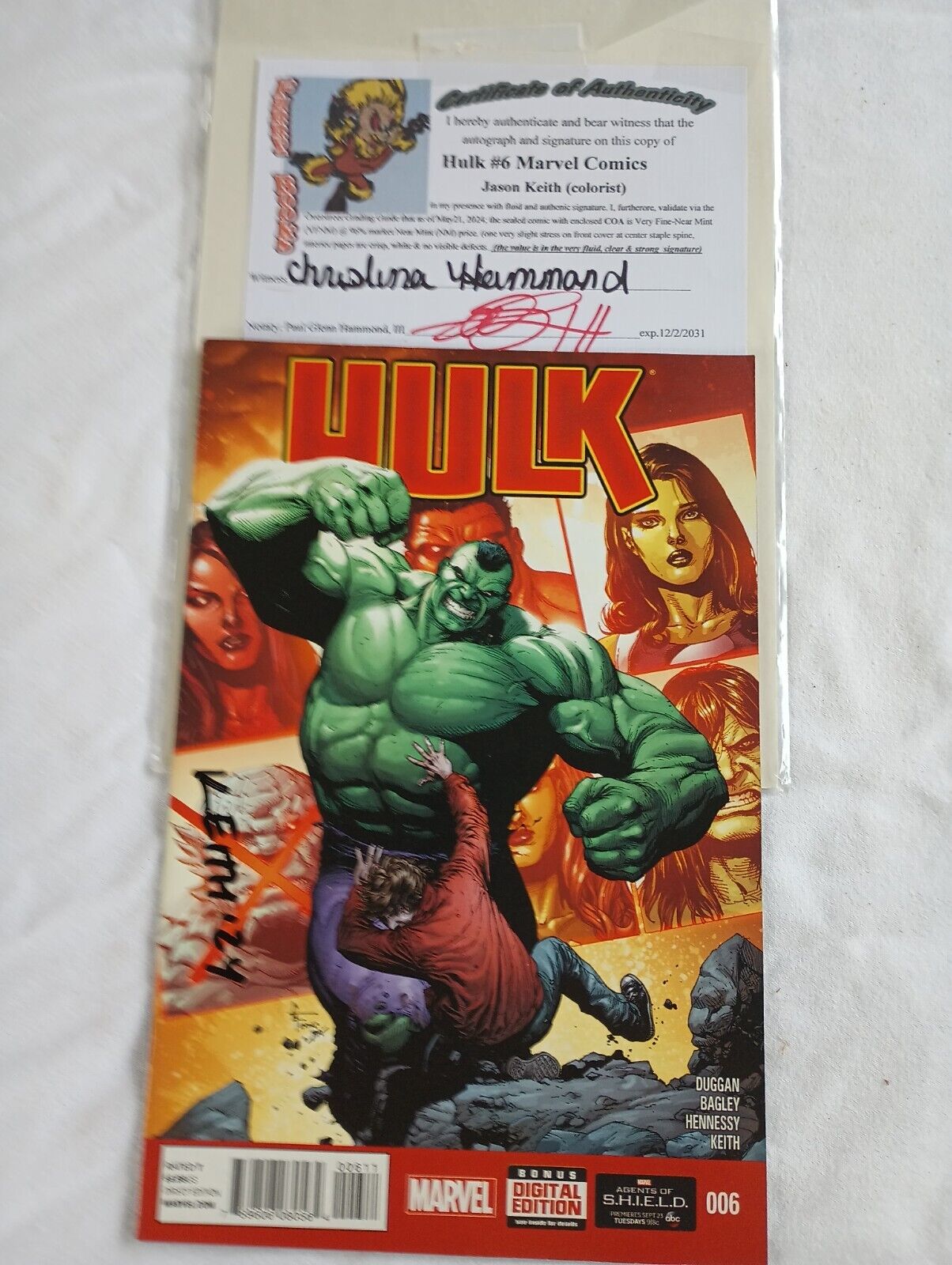 HULK #6 (VFNM) Marvel Comics 2014 signed Jason Keith
