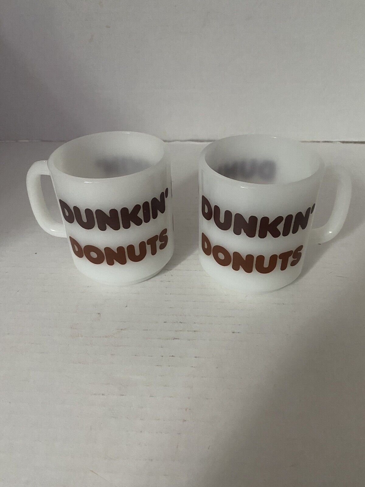 Pair of Vintage Glasbake Dunkin Donuts Milk Glass Mugs
