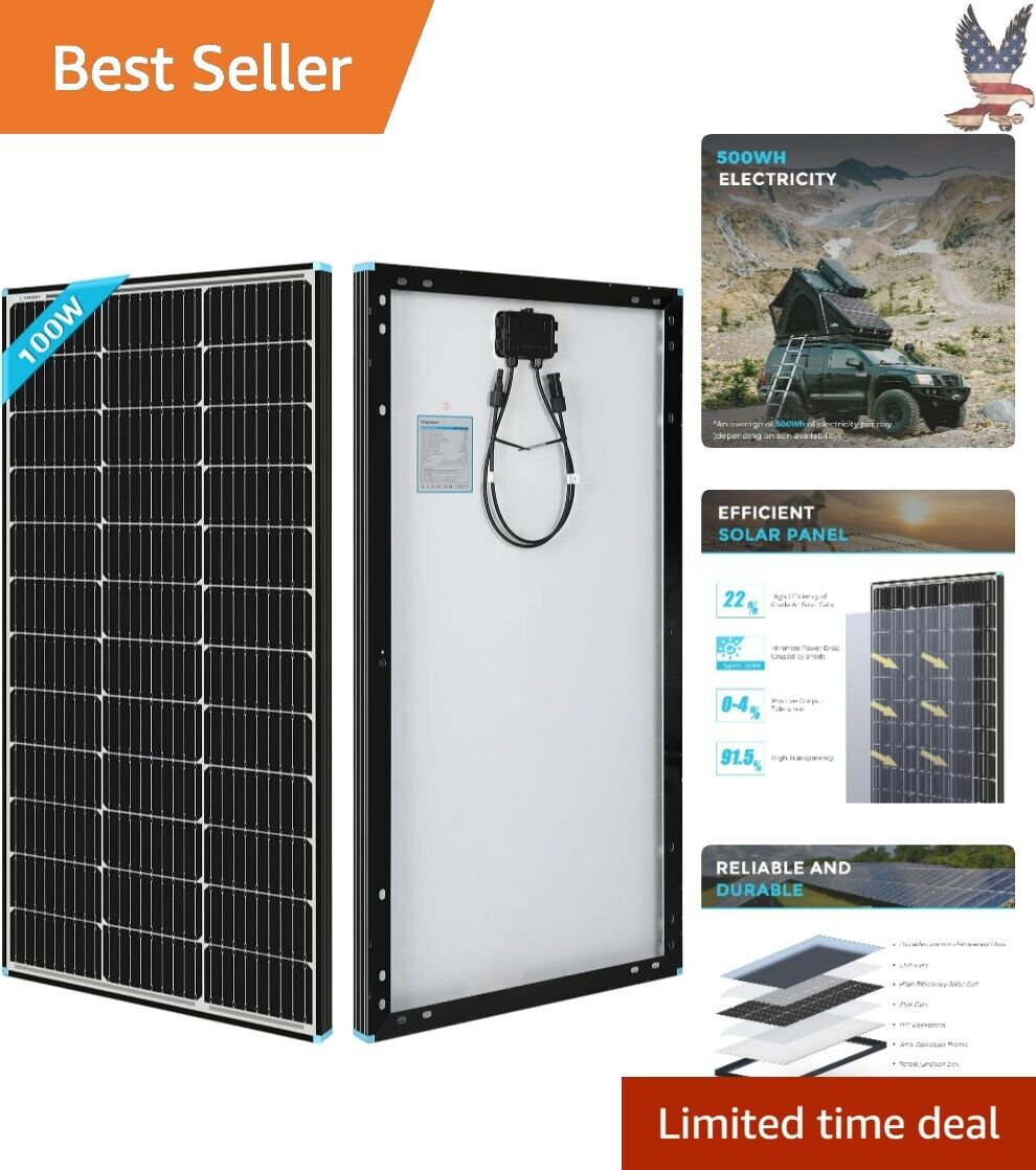 Ultra High Efficiency Reliable Black 100W 12V Powerful Solar Panel - 500Wh/day