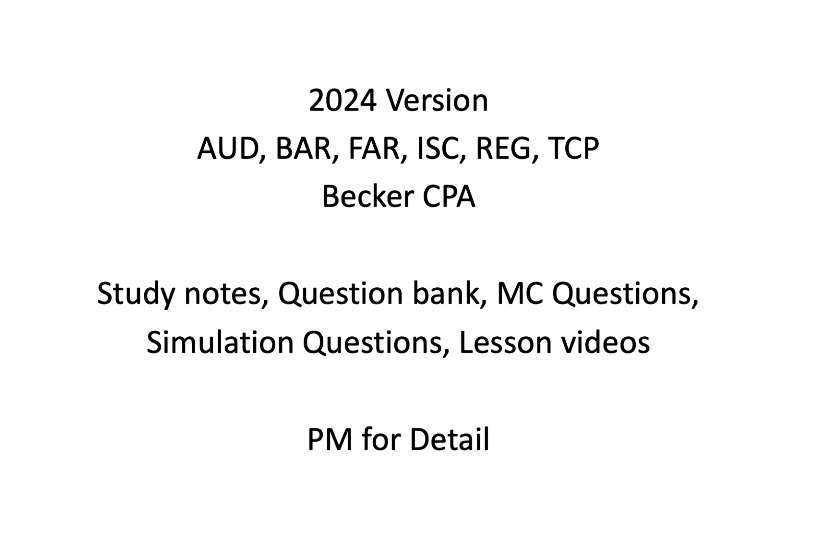 2024 Becker CPA Exam Notes, Qbank, Video, Study Guide AUD BAR FAR ISC REG TCP