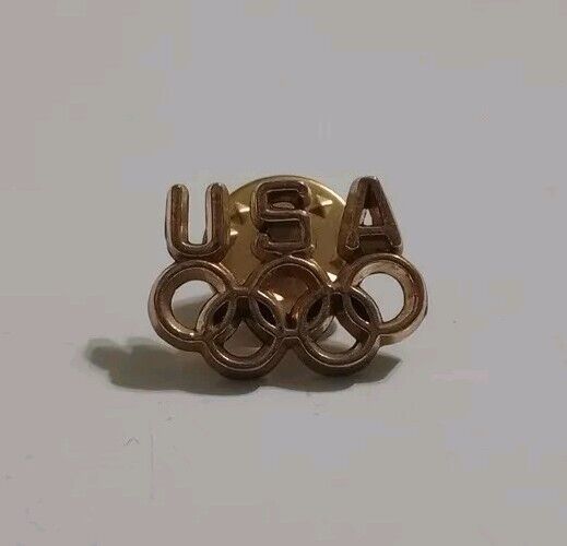 USA Olympic Rings Gold Tone Vintage Lapel Pin