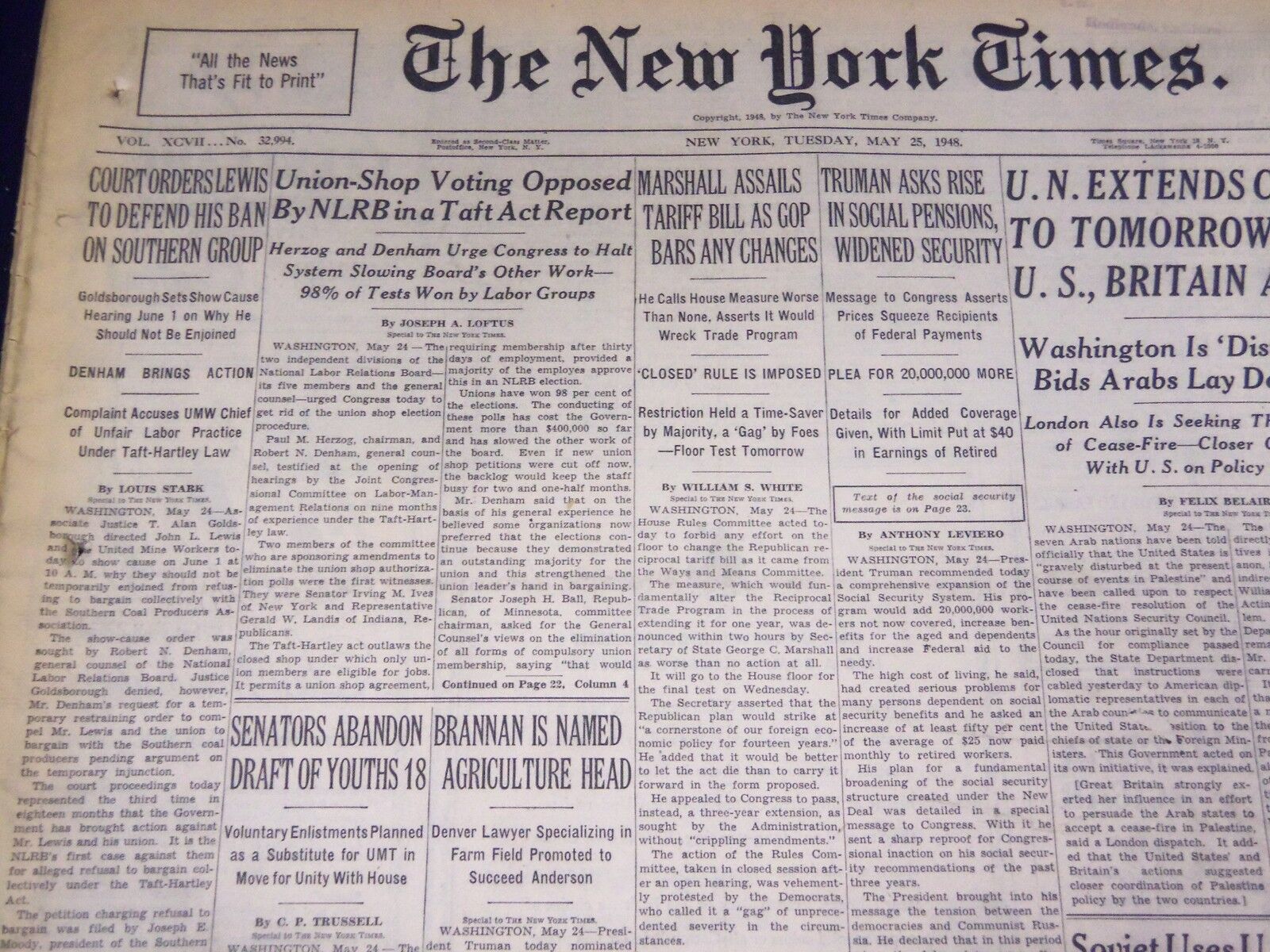 1948 MAY 25 NEW YORK TIMES - COURT ORDERS LEWIS TO DEFEND BAN - NT 3632