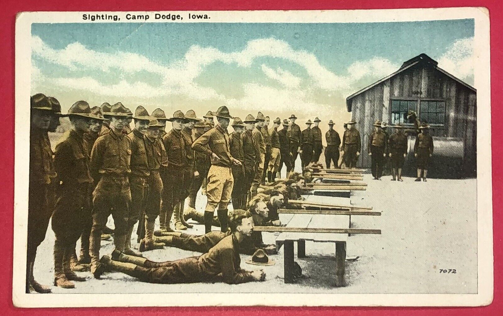 Postcard Camp Dodge Johnston Iowa US Army Sighting Soldiers c1918